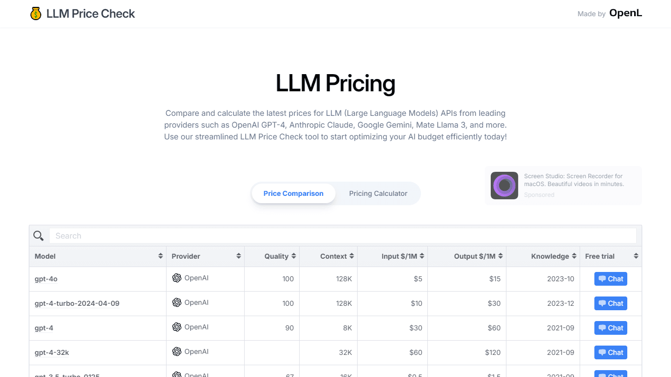 LLM Pricing Checker