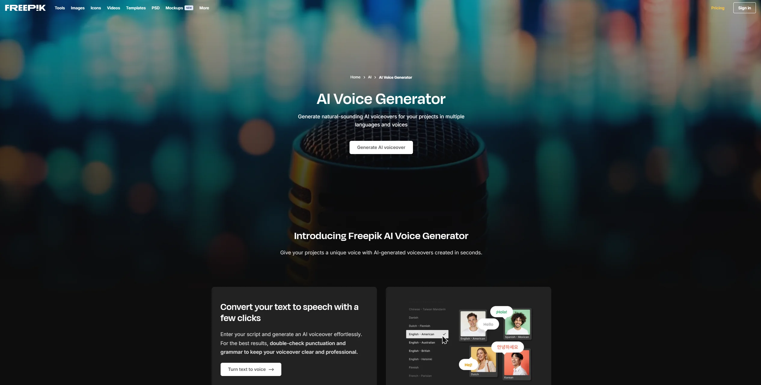 Freepik AI Voice Generator